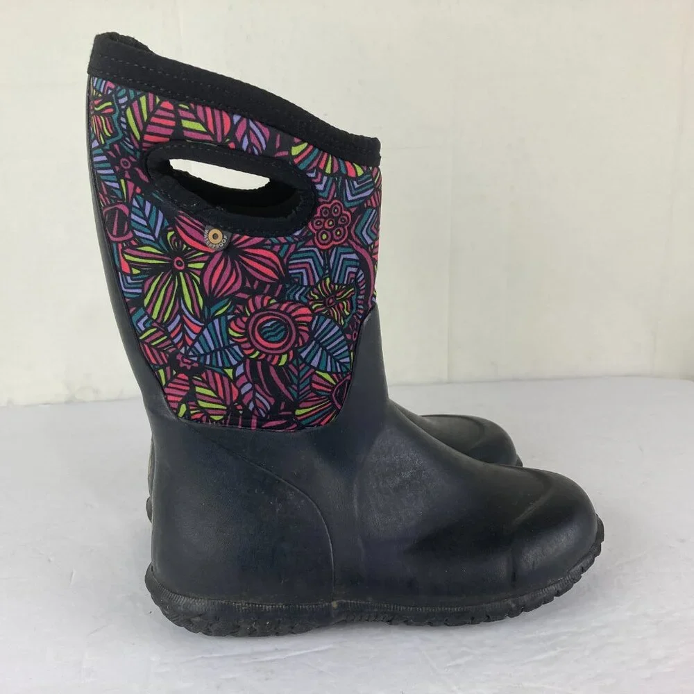 BOGS‎ Girls Sz 4 Insulated Waterproof Snow / Rain Winter Boots Floral Pull On